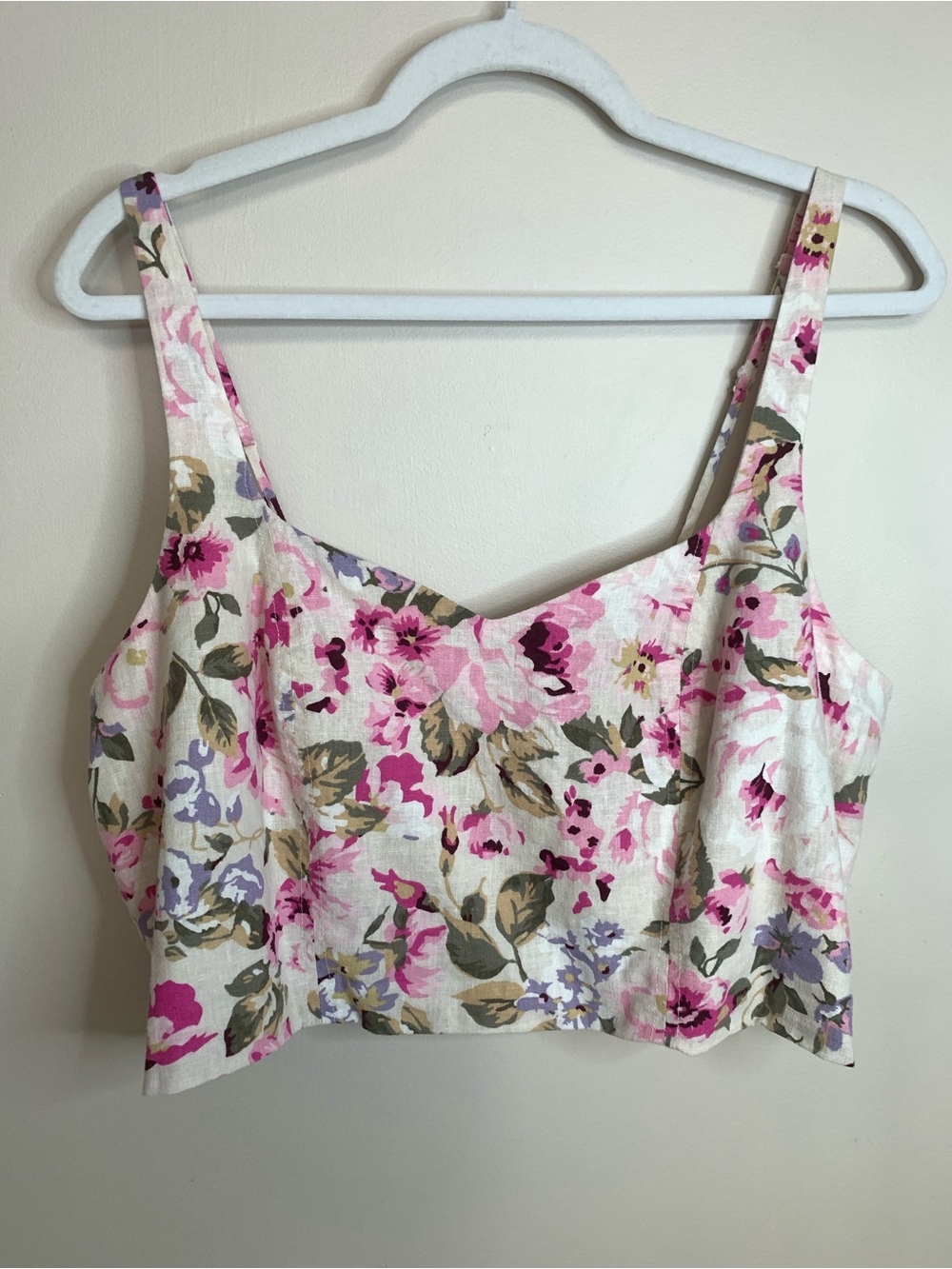 Reitmans Floral Linen-Blend Crop Top in Pink, Purple, Green L